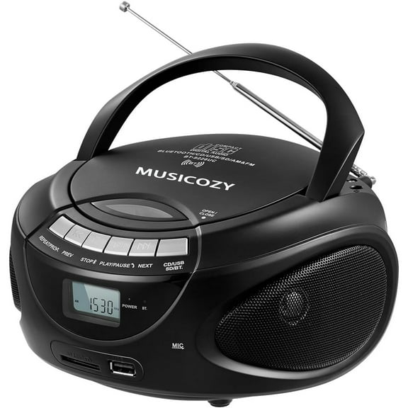 Portable CD Player Boombox with AM/FM Stereo Radio,Bluetooth Speaker Players,Support CD/USB/SD/BT/AUX,Clear and Full Sound with Bass Boost,LCD Display,Headphone Jack, AC/Battery,Gift for Elderly