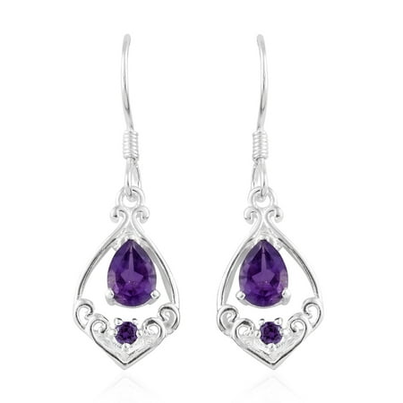 - 925 Sterling Silver Pear Amethyst Cubic Zircon Purple Fashion Dangle Drop Earrings Cttw 1.2