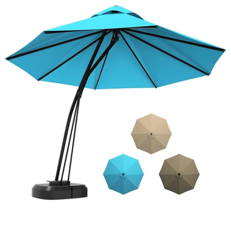 11FT Outdoor Cantilever Offset Hanging Umbrella w/ Base Wheels