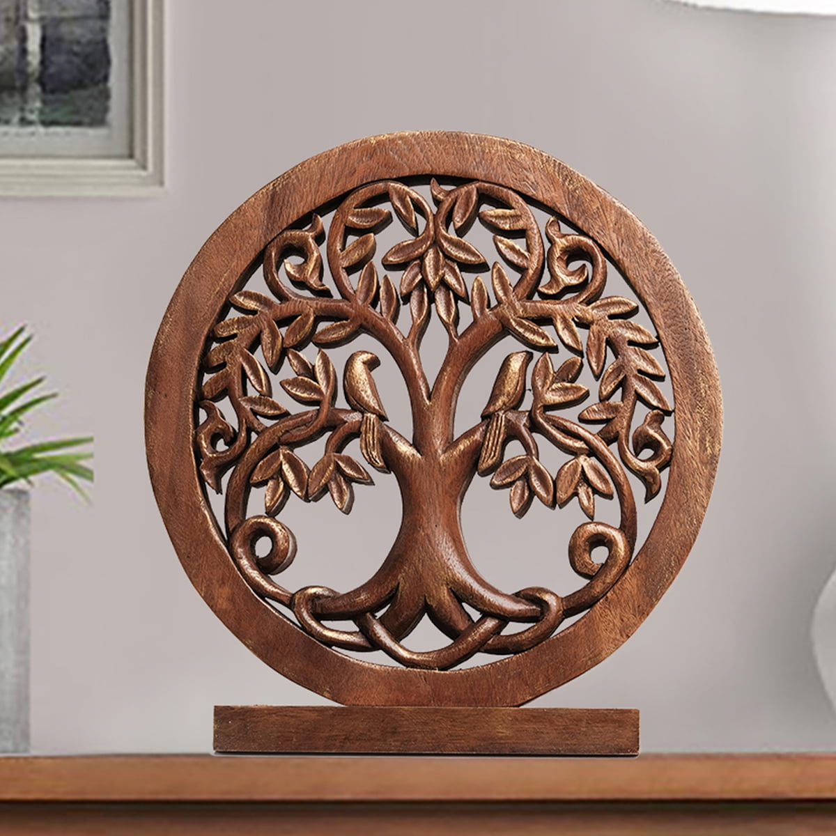 Decozen Home Decor Handmade Wooden Sculpture in Tree of Life Acacia