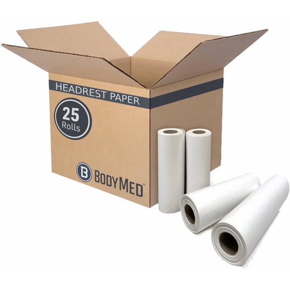 BodyMed Premium Headrest Paper Rolls for Chiropractic Exam Table, Smooth White, 8.5-Inch x 225-Feet, 25 Rolls – Disposable Paper Rolls for Medical Office, Chiropractor, Spa Use