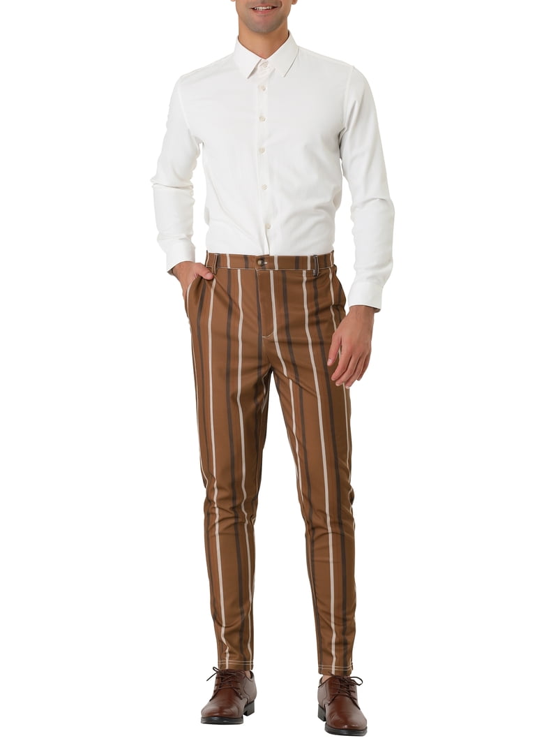 MODA NOVA Big & Tall Men's Striped Dress Pants Slim Fit Flat Front Trousers  Brown 36 - Walmart.com