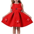 thumbnail image 3 of THDHVS Flower Girl Dress,3D Floral Sleeveless Tulle Tutu Princess Dress Casual Style for Girls Summer Party,Dresses for Girls Red 18-24 Months, 3 of 9