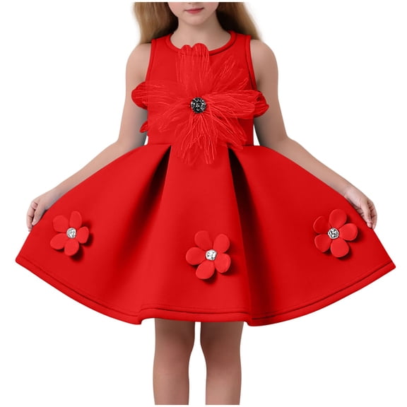 HBGVBA Toddler Girl's Dresses,Casual Summer Dresses,9 Months-5 Years Decorated Crew Neck Princess Dress
