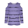 thumbnail image 5 of cllios Stripes Shirts for Women Summer Dressy Casual 3/4 Sleeve Tshirts Fashion Cold Shoulder Crewneck Blouses 2024 Going Out Blouse Tops, 5 of 5