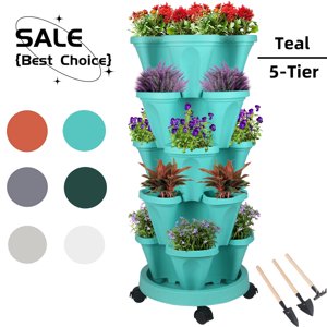 Gamexcel 5-Tier Stackable Vertical Garden Planter, Teal