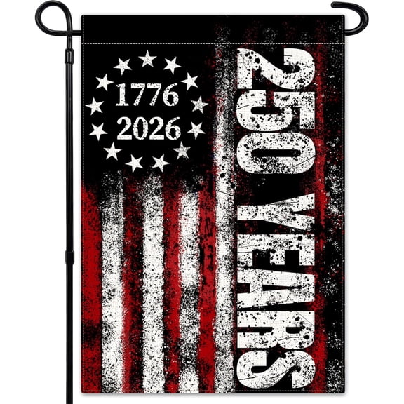 America 250 Years Garden Flag, 250th Anniversary USA Patriotic Double-Sided Banner, Double-Sided Burlap, 1776-2026 Semiquincentennial Commemorative, Suitable for Outdoor Lawn Decor