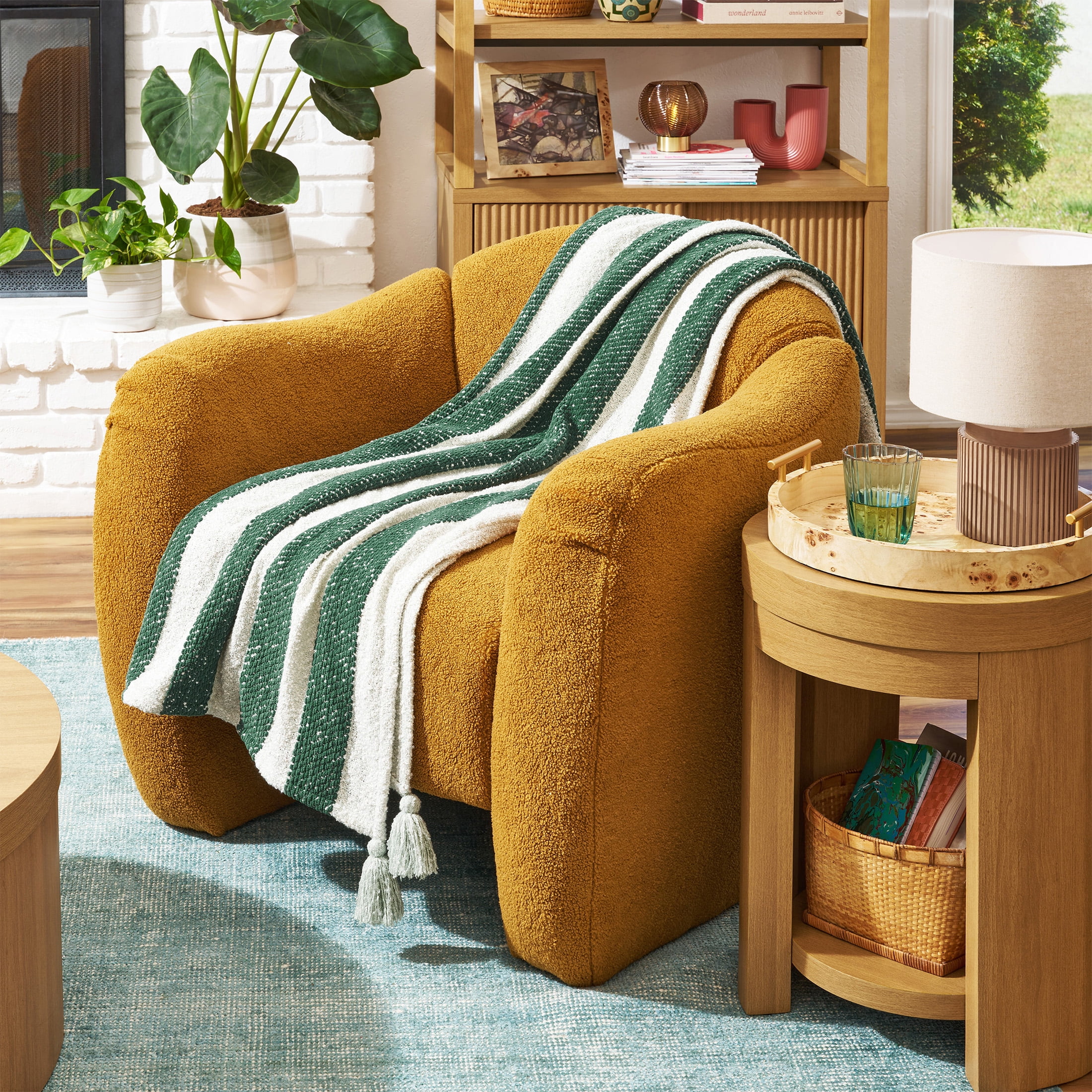 Beautiful Thyme Green Chenille Striped Throw by Drew Barrymore, 50" x 60"