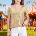 thumbnail image 2 of And Shine Girls Short Sleeve Sequin Tee Shirt Glitter Sparkly Round Neck Casual Top for Summer Season, 2 of 5