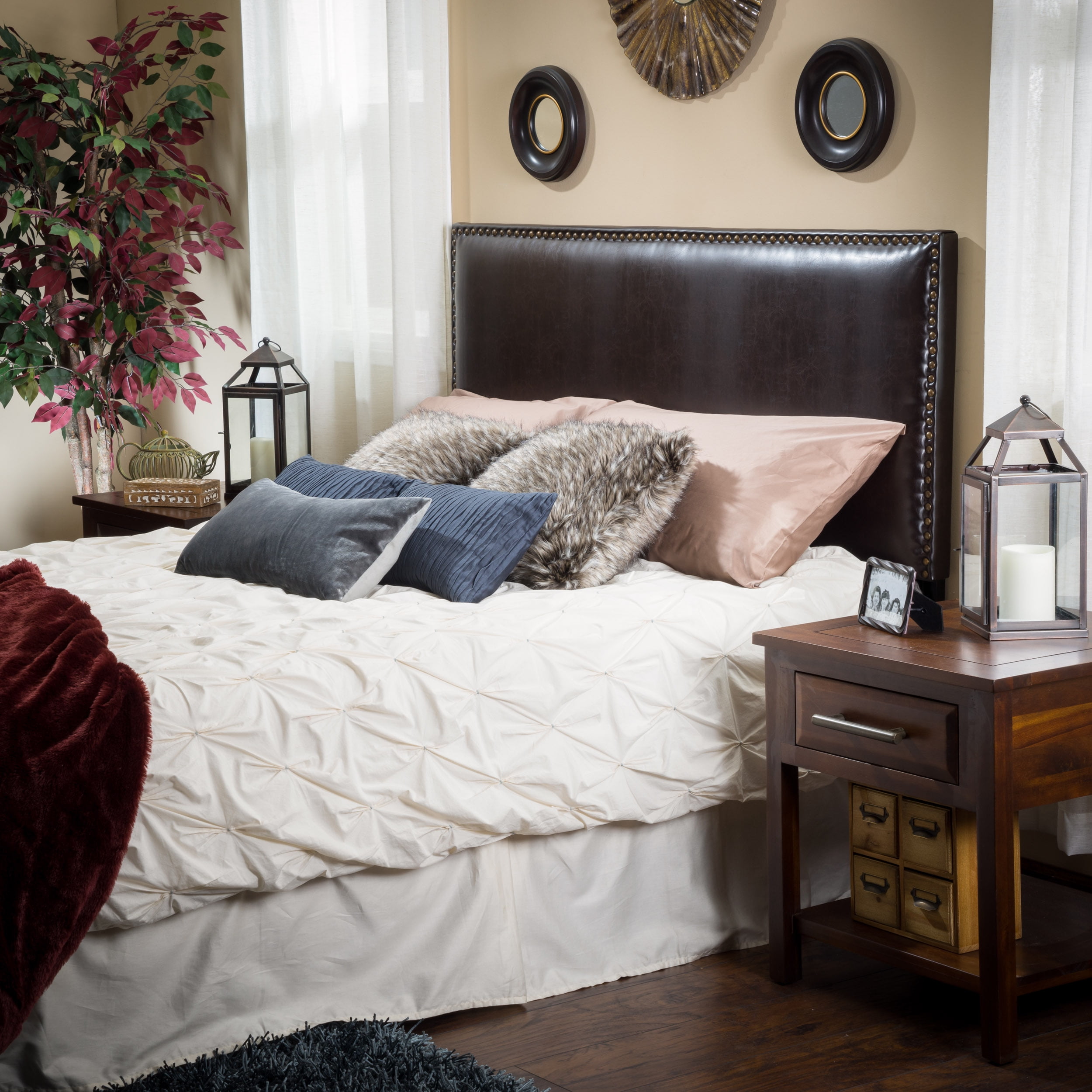 Noble House Hannon Brown Leather Headboard - Walmart.com