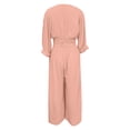 thumbnail image 6 of HAIJIE Women’s Wrap V-Neck Jumpsuit, Cuffed 3/4 Sleeves, Waist Cinched, Wide Leg, Assorted Solid Colors (Red,S), 6 of 6