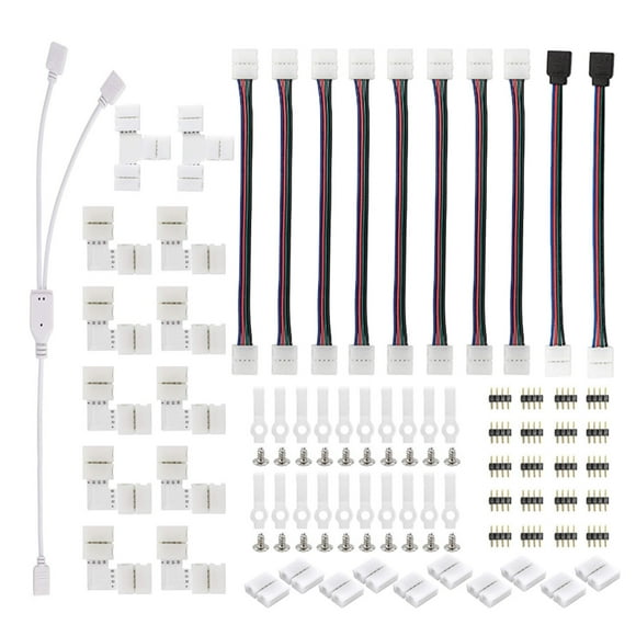 Kit de Connecteur d'Éclairage LED pour Bandes 5050 8 Pcs Raccords de Bande 10mm Type 4 Broches Compatible avec Accessoires d'Éclairage Domestique 75 Pcs
