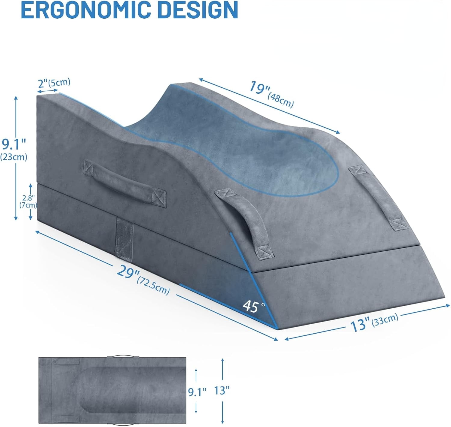 Leg Elevation Pillows, Wedge Pillow for After Surgery, Memory Foam Leg Support Adjustable, Comfort Care for Back Knee Hip Ankles Pain, Knee Pillow for Sleeping Blood Circulation Grey
