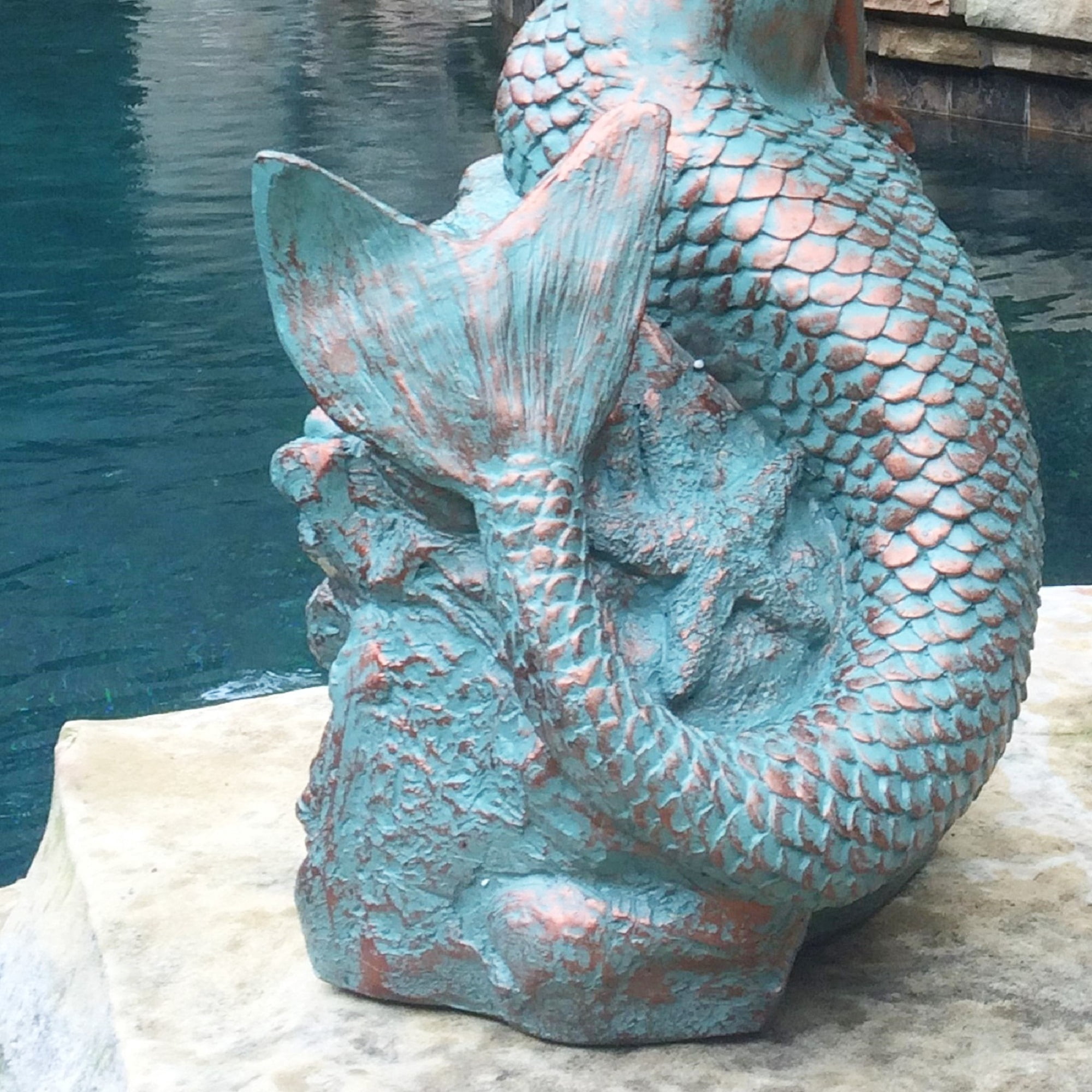 Homestyles 30 in. Giant Classic Mermaid Sitting on Coastal Ocean Rock Looking Out to Sea in Bronze Patina Finish Beach Nautical Garden Statue