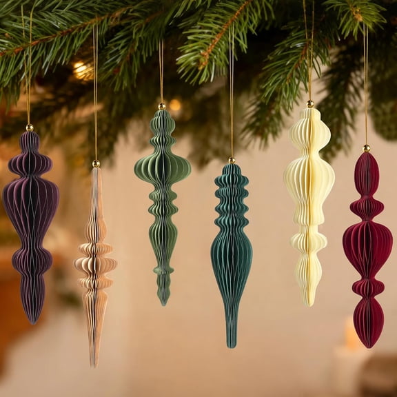 6Pcs Christmas Honeycomb Ornaments for Tree, 3D Paper Honeycomb Hanging Decorations Vintage Finial Christmas Ornaments Lanterns for Xmas Tree New Year Holiday Party Home Decor, Brown Khaki Beige