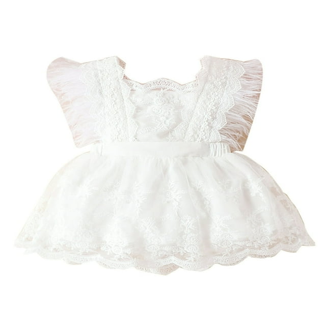 Robe de Fête pour Fille Bébé Enfant Manches Volantes à Plumes Robe Princesse