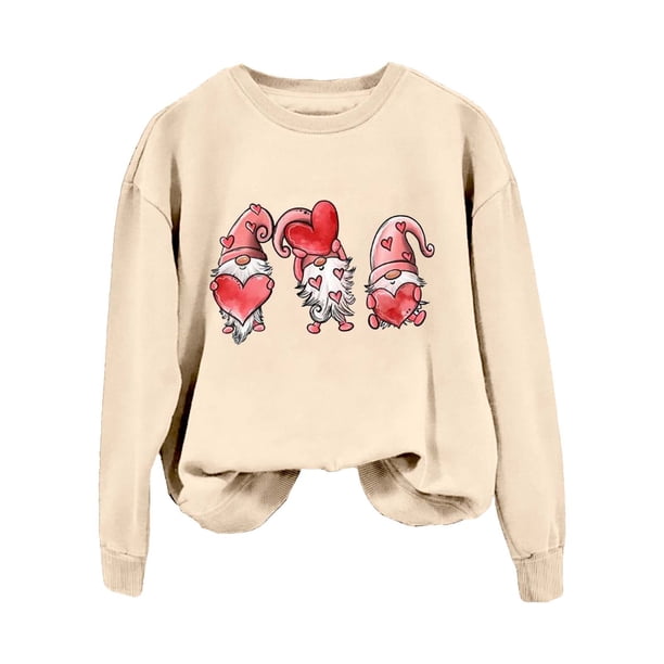 Gibobby Sudaderas para mujer Sudadera con capucha de manga larga con estampado de amor para el día de San Valentín, informal, a la moda para mujer (Beige, L)