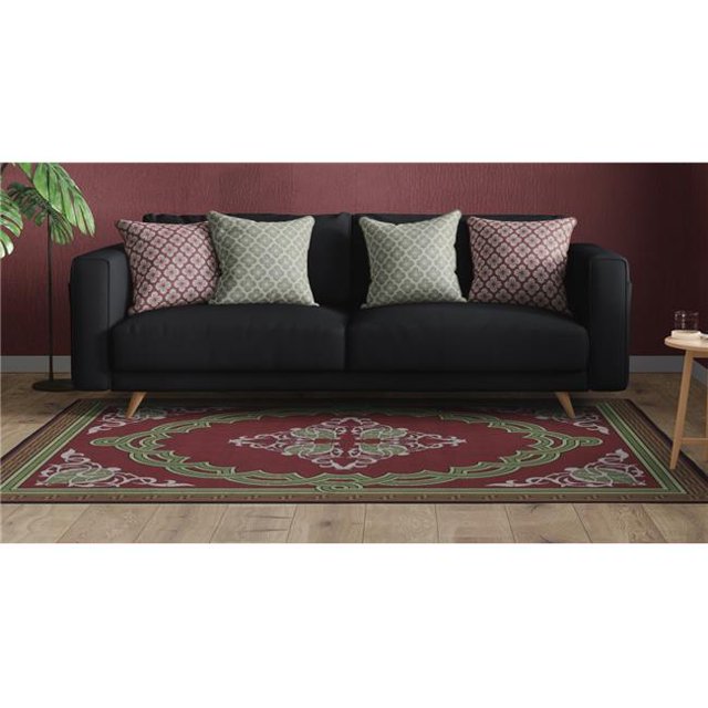 Deerlux QI003643.M 5 x 7 ft. Transitional Living Room Area Rug with Nonslip Backing, Red - Medallion Pattern - Medium - Rectangle