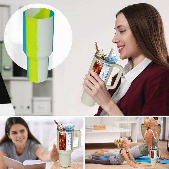 EclipseJewels 2-in-1 Beverage Separator Silicone Liner for 40oz Tumblers, Reusable Cold Drink Liner for Coffee, Juice & Cocktails, Clear Glass Mugs Style Accessory,Blue