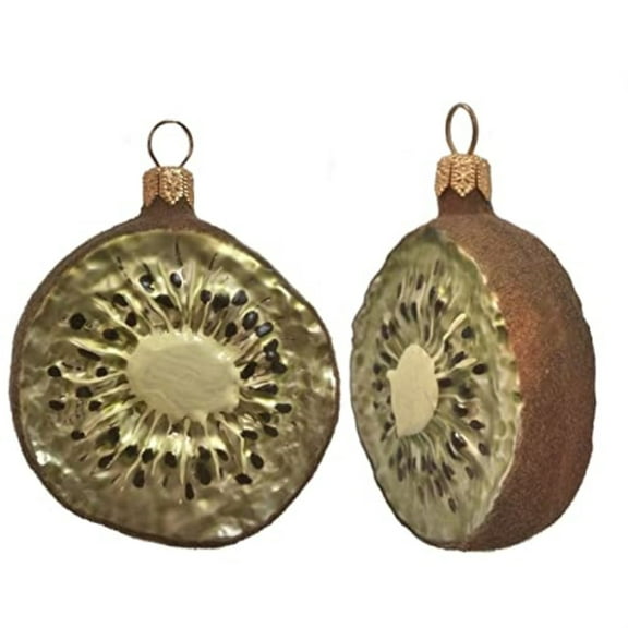 Slice of Kiwi Fruit Polish Mouth Blown Glass Christmas Ornament Set of 2