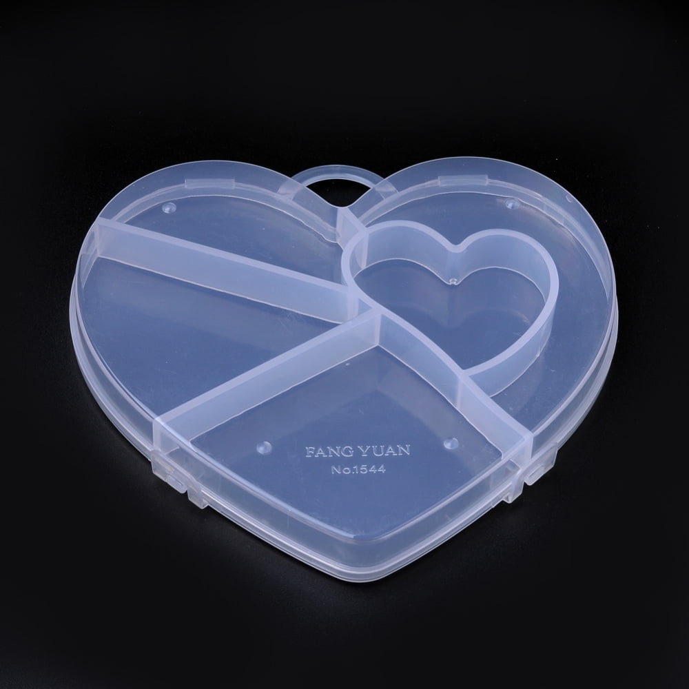 12pcs Plastic Bead Storage Containers 5 Compartments Heart Clear 15.2x16x1.9cm Hole: 2.7x2.3cm