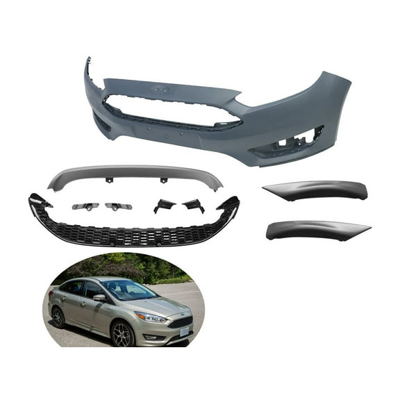 New Front Bumper Cover with Lower Grille & Front Lips Fits 2015-2018 Ford Focus