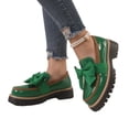 thumbnail image 6 of Womens Patent Leather Bowknot Platform Loafers 3d Bowknot Round Toe Anti-Slip Slip-On Wide Width Thick Sole Loafers Fashionable Elegant Loafers 2026 Patent Leather Shoe with Bow,Green 36(US-5.5), 6 of 6