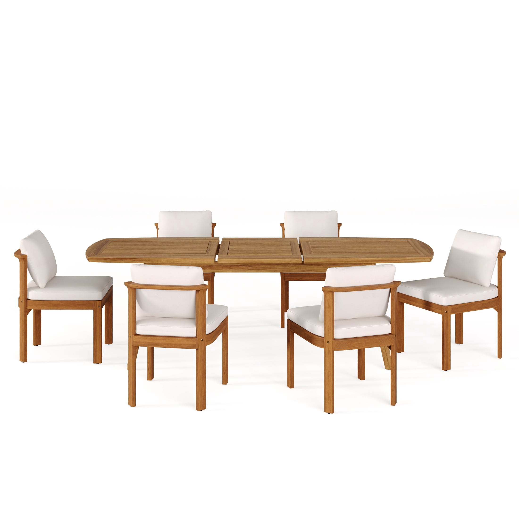 Christopher Knight Home 7-Piece Outdoor Wood Dining Set, Expandable Table with Cream Cushioned Chairs, Teak