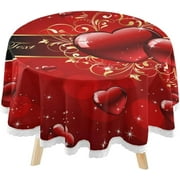 SKYSONIC Ornate Hearts Round Tablecloth 60inch Indoor Wrinkle Free, Valentine's Day Gift Circular Lace Table Cover Washable for Kitchen Dining Decor