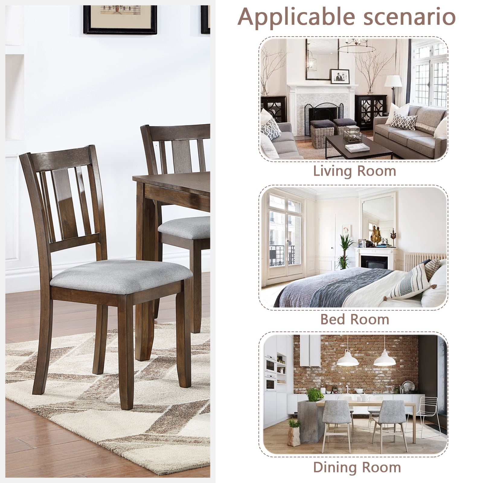 MAYEERTY Wooden Dining Chairs Set of 4, Kitchen Chair with Padded Seat, Upholstered Side Chair for Dining Room, Living Room, Walnut