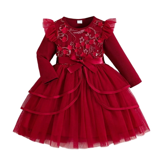 Nmnitkp Robe en Tulle pour Filles Tout-Petits Été Manches à Volants Robe Tutu Princesse Fête Décontractée à Étages 3-9 Ans