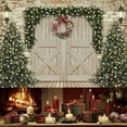 thumbnail image 3 of 7x5ft Grey Brick Wall Wooden Door Pine Tree Wreath Christmas Backdrop, 3 of 6