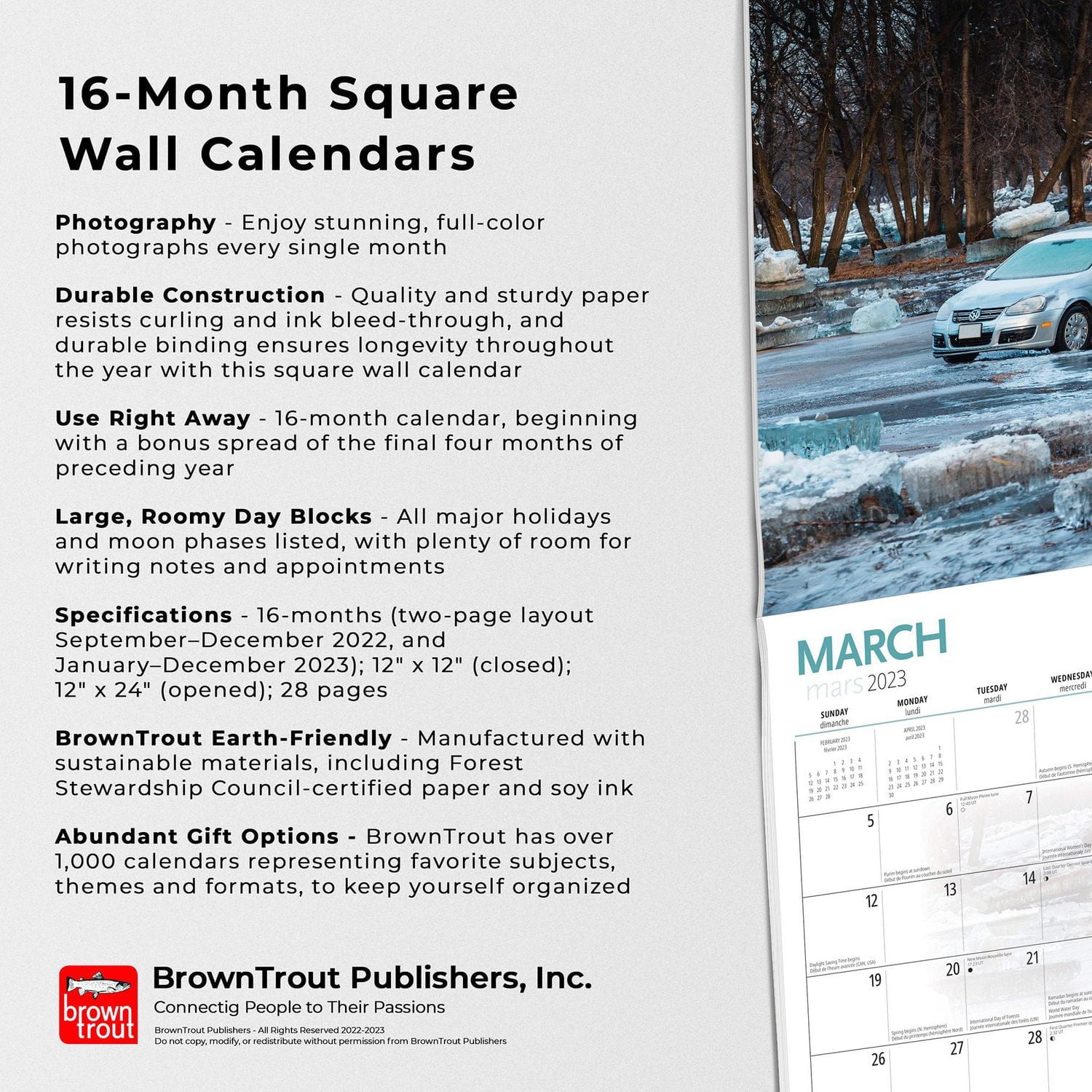 Canadian Geographic Weather | 2023 12x24 Inch Square Wall Calendar