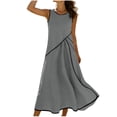 thumbnail image 3 of Dvprdro Lightweight Solid Cotton Linen Crewneck Sleeveless Shirred Waist Side Pockets Loose A Line Maxi Dress Womens Summer, 3 of 9
