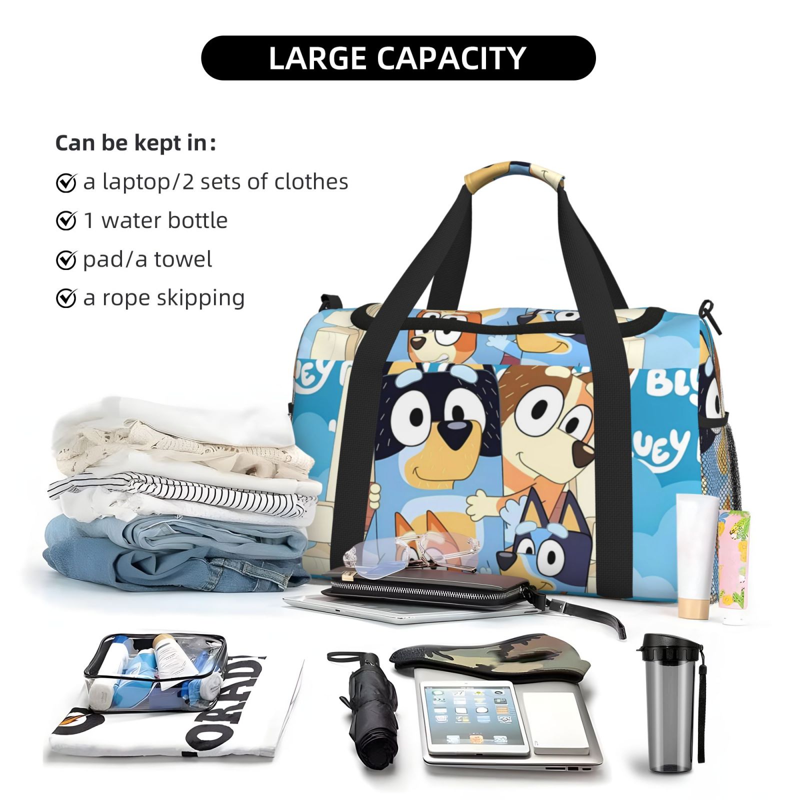 Silaia Bluey Print Travel Duffle Bag,Weekender Bag Carry On Tote Bags,Sport Gym Bag, Hospital Bag for Labor and Delivery, Overnight Bag Luggage Bag