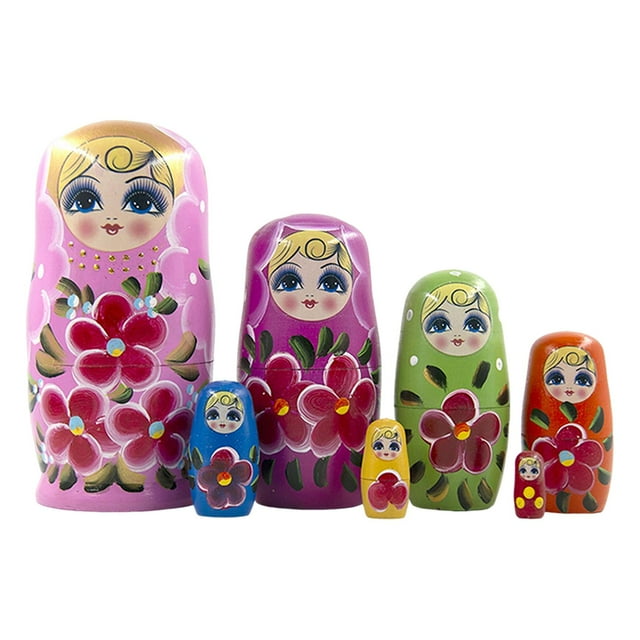 para Niñas, Juego de Juguetes Apilables Matryoshka de 7, Decoración de Habitación Infantil, Pinturas Pintadas a Mano, Regalos de Inaugur rosado Sunnimix Muñeca rusa de anidación