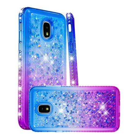 FIEWESEY for Samsung Galaxy J3 Case,Liquid Glitter Diamond Quicksand Cute Phone Case for J3 2018/J3 Achieve/Express Prime 3/J3 Star/J3 Orbit/J3 Prime 2/Amp Prime 3/J3 Aura/J3 Eclipse 2(Blue/Purple)