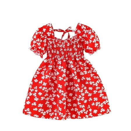 

Toddler Girls Casual Short Sleeve Beach Dresses Floral Printed Princess Dress Clothes