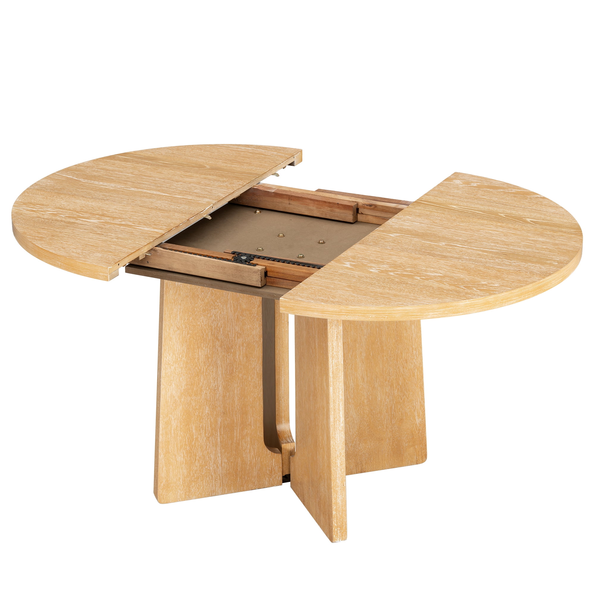 Euroco 5 Piece Wood Round Dining Table Set for 4, 41.3"-57.3" Extendable Kitchen Table Set with 4 Upholstered Chairs & Removable Leaf for Kitchen,Dining Room,Natural