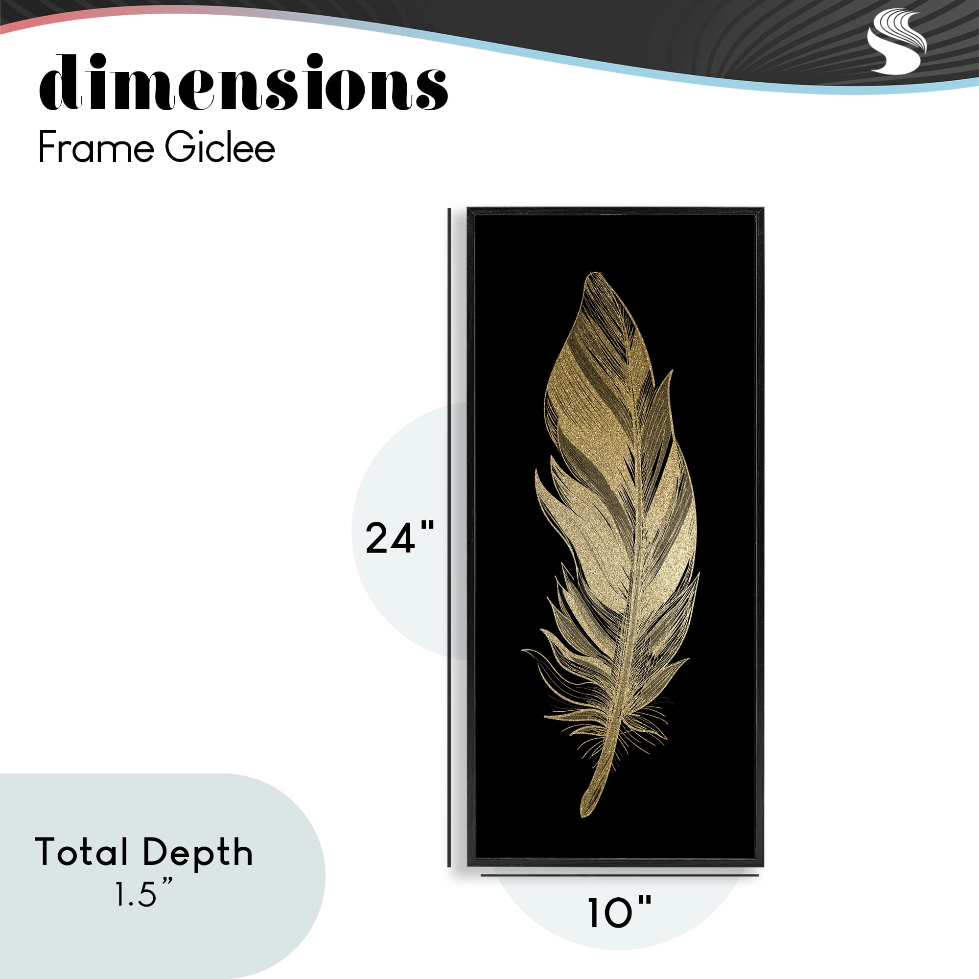 Glam Lined Feather Black Framed Giclee Art, design by Kim Allen