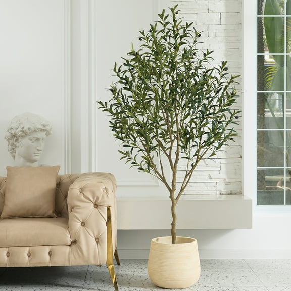 6FT Fuller Artificial Olive Tree in Pot, Artificial Olive Plants with Fruits, Realistic Indoor Outdoor Plants for Home Decor Housewarming Gift