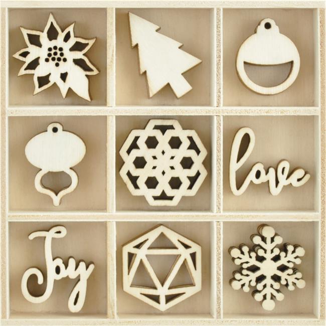 Kaisercraft Wooden Flourish Embellishments - 45-Piece Pack Of Mini Themed Shapes For Crafts & Decor