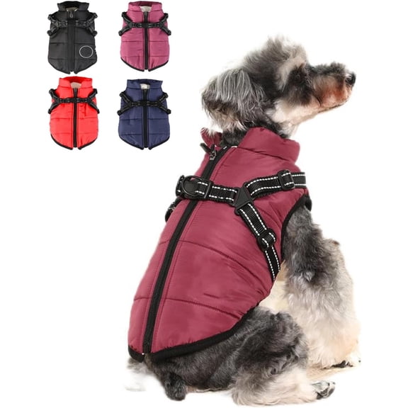 Dog Winter Coat, Furry Jacket for Dogs, Furry Dog Jacket with Harness, Dog Jacket for Small Medium Large Dogs, Pet Outdoor Jacket, Waterproof Windproof Dog Snow Jacket with Zipper