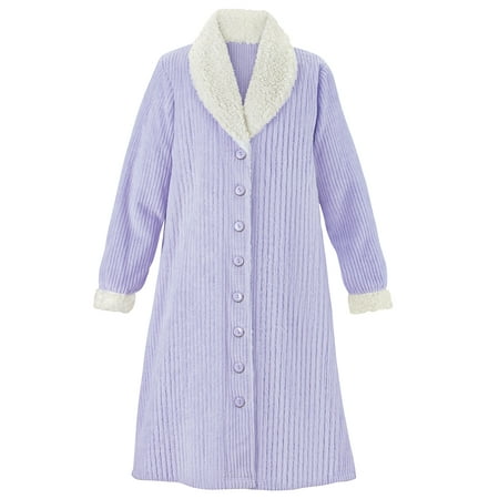 

Collections Etc Cozy Sherpa Trimmed Button-Front Plush Robe