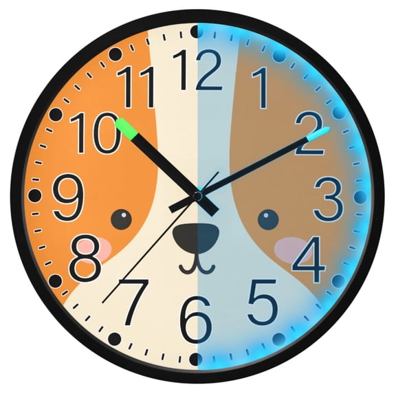 Ryvnso Cute Puppy Face 12 Inch Night Light Wall Clock Silent Battery Operated Luminous Clocks