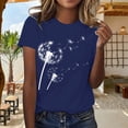 thumbnail image 2 of Holzkary Women's Floral T-Shirts Crew Neck Dandelion Sun Flower Graphic Casual Tee Boho Tops Cute Wildflowers Shirts Summer Round Neck Dandelion Print Loose Casual Short Sleeved T Shirt Blue 3Xl, 2 of 4