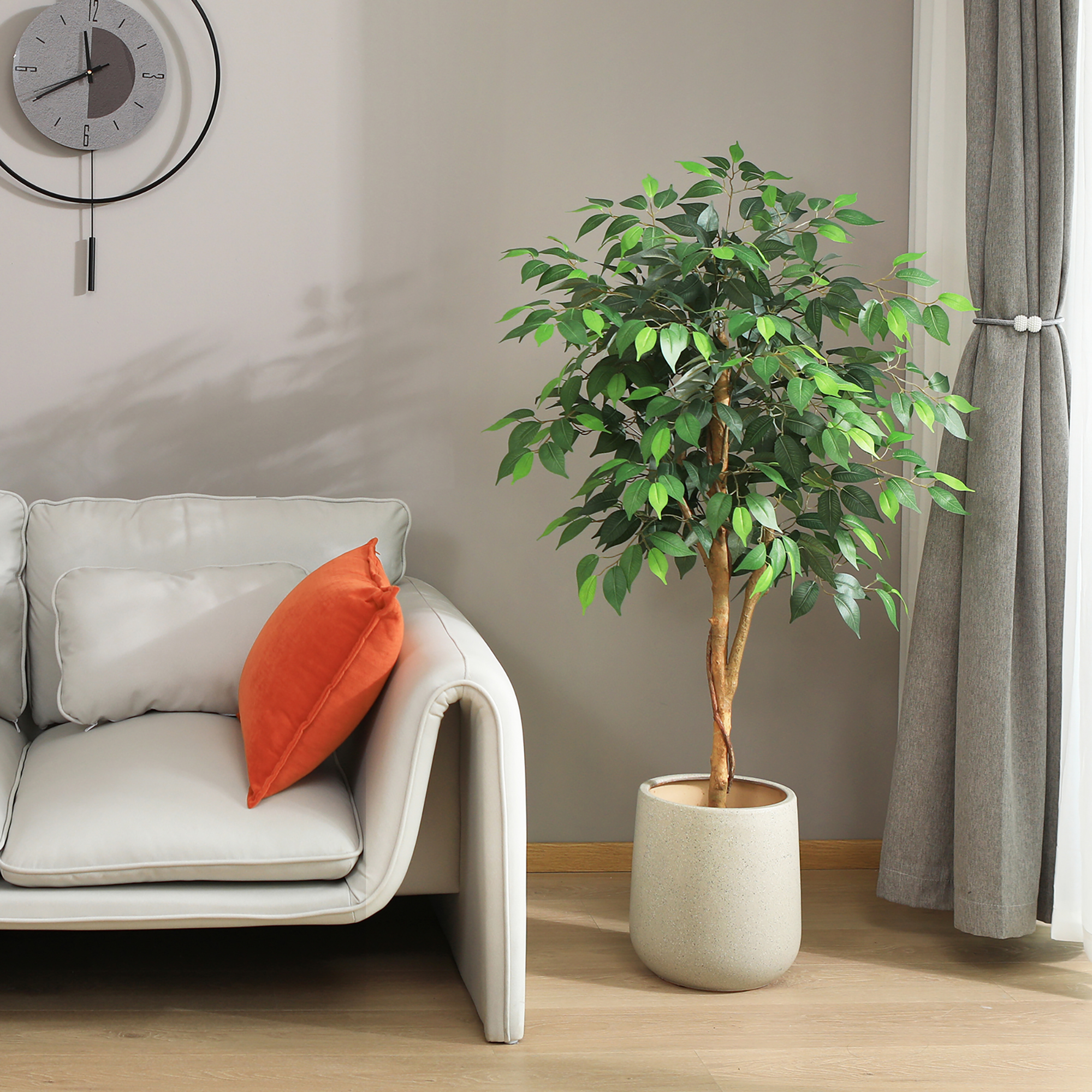 4ft Artificial Ficus Tree With Wood Trunk For Living Room, Plant In 