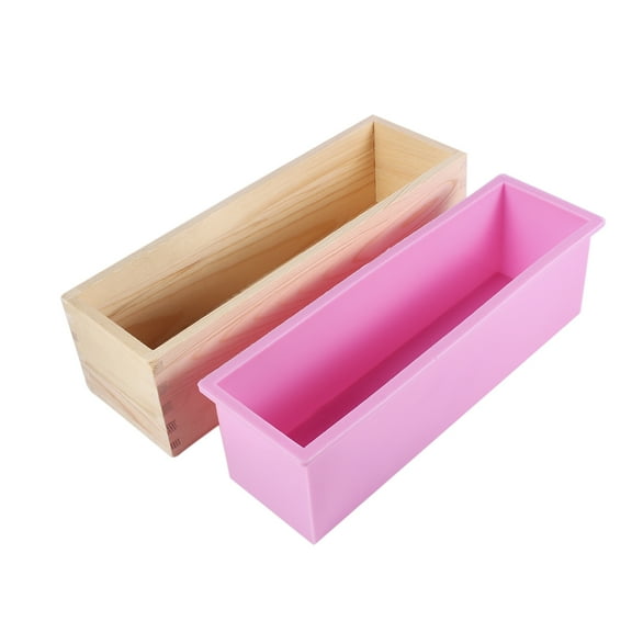 Imeshbean Wooden Soap Molds Rectangle Silicone Liner Soap Mould Wooden Box Diy Making Tool Bake Cake Bread Toast Mold