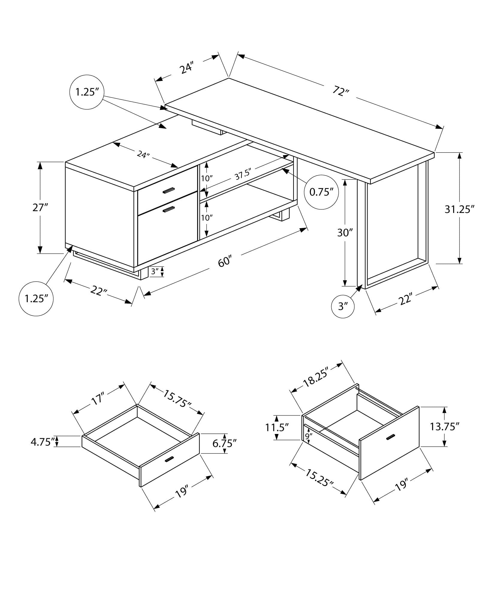 Pemberly Row Corner Computer Desk 72"L L-Shape in Black Laminate