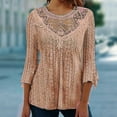 thumbnail image 2 of LWavelet Lace 3/4 Flared Sleeve Blouse Womens Plus Size Comfortable Daily Casual Loose Fit Tunic Top Orange S, 2 of 3